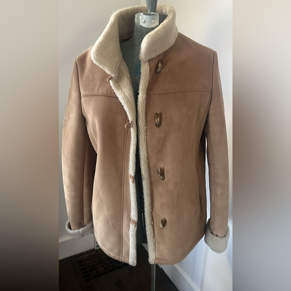 Talbots Tan and Cream faux suede and Sherpa Fleece Jacket